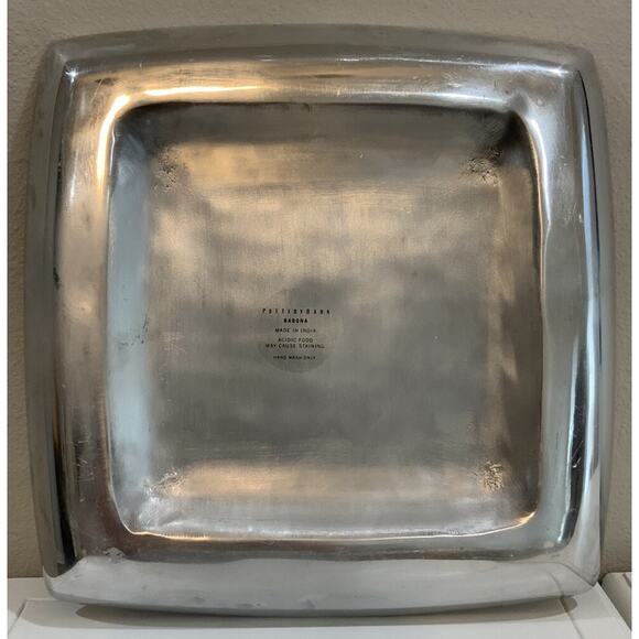 POTTERY BARN BARONA Polished Aluminum Cheese Cracker Square Silver TRAY PLATTER - Picture 5 of 10